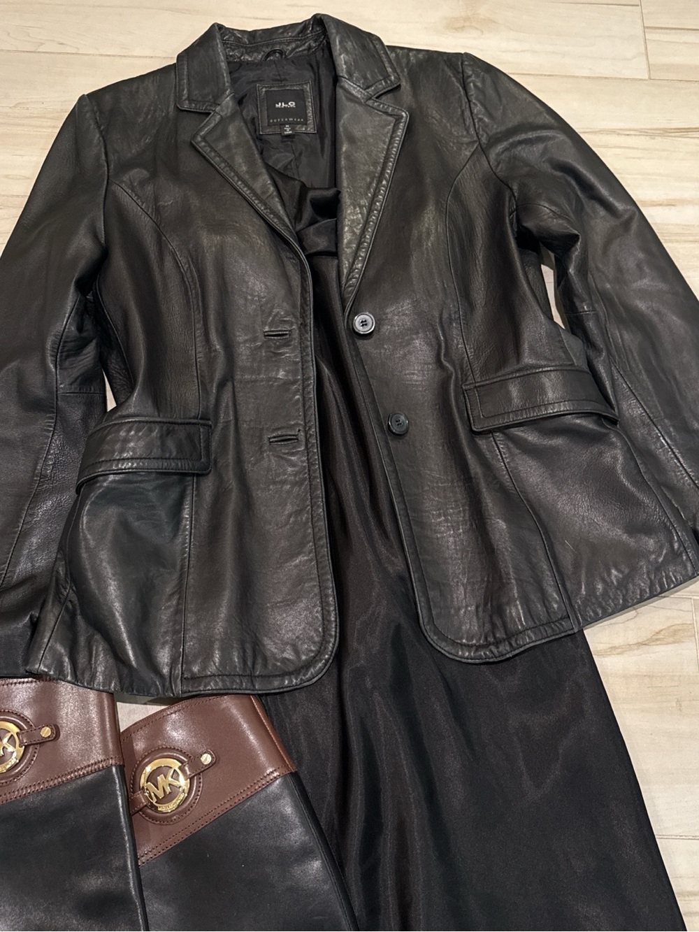 Vintage Black Leather Blazer Jacket 90s Minimalist Leather Coat Size M